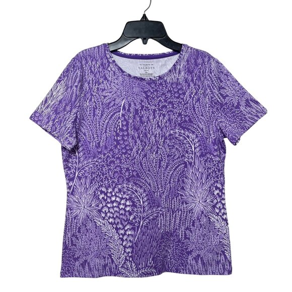 Talbots Cotton Crewneck Short Sleeve Tee in Deep Lavender/White Mp - Picture 2 of 8
